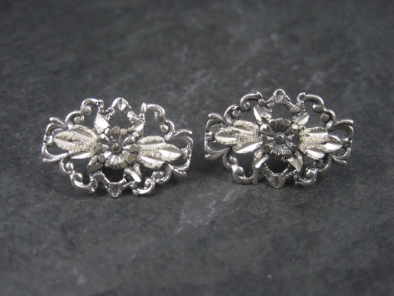 Vintage Sterling Diamond Cut Flower Earrings Lang… - image 9