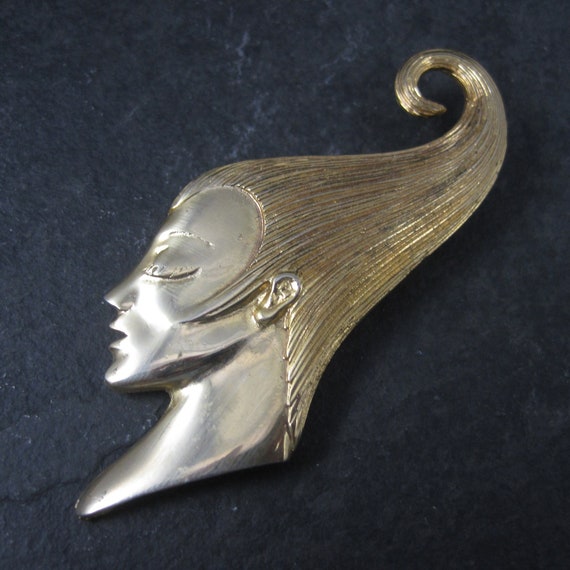 Vintage 80s Art Nouveau Style Lady Brooch MJENT - image 1