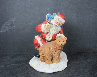 1993 Enesco Woodland Santa with Bear Figurine Resin New Old Stock