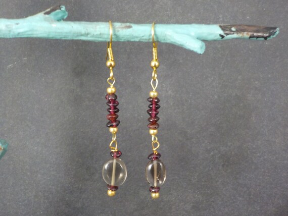 Vintage Garnet Smoky Quartz Earrings - image 4