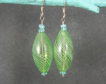 Vintage Sterling Green Art Glass Aquamarine Earrings