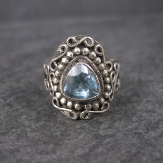 Vintage Balinese Sterling Topaz Ring Size 5 - image 1