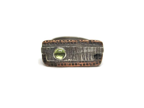 Vintage Modernist Sterling Copper Peridot Ring Si… - image 2