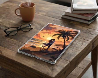 Funda transparente Kindle con diseño de atardecer romántico en la playa (descarga digital)