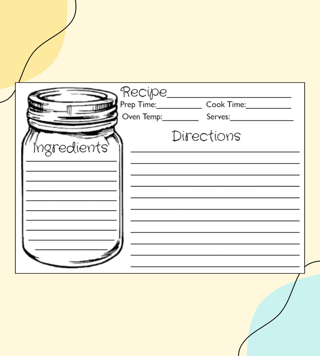 Printable Recipe Card Mason Jar Recipe Card Template Mason Jar Recipe