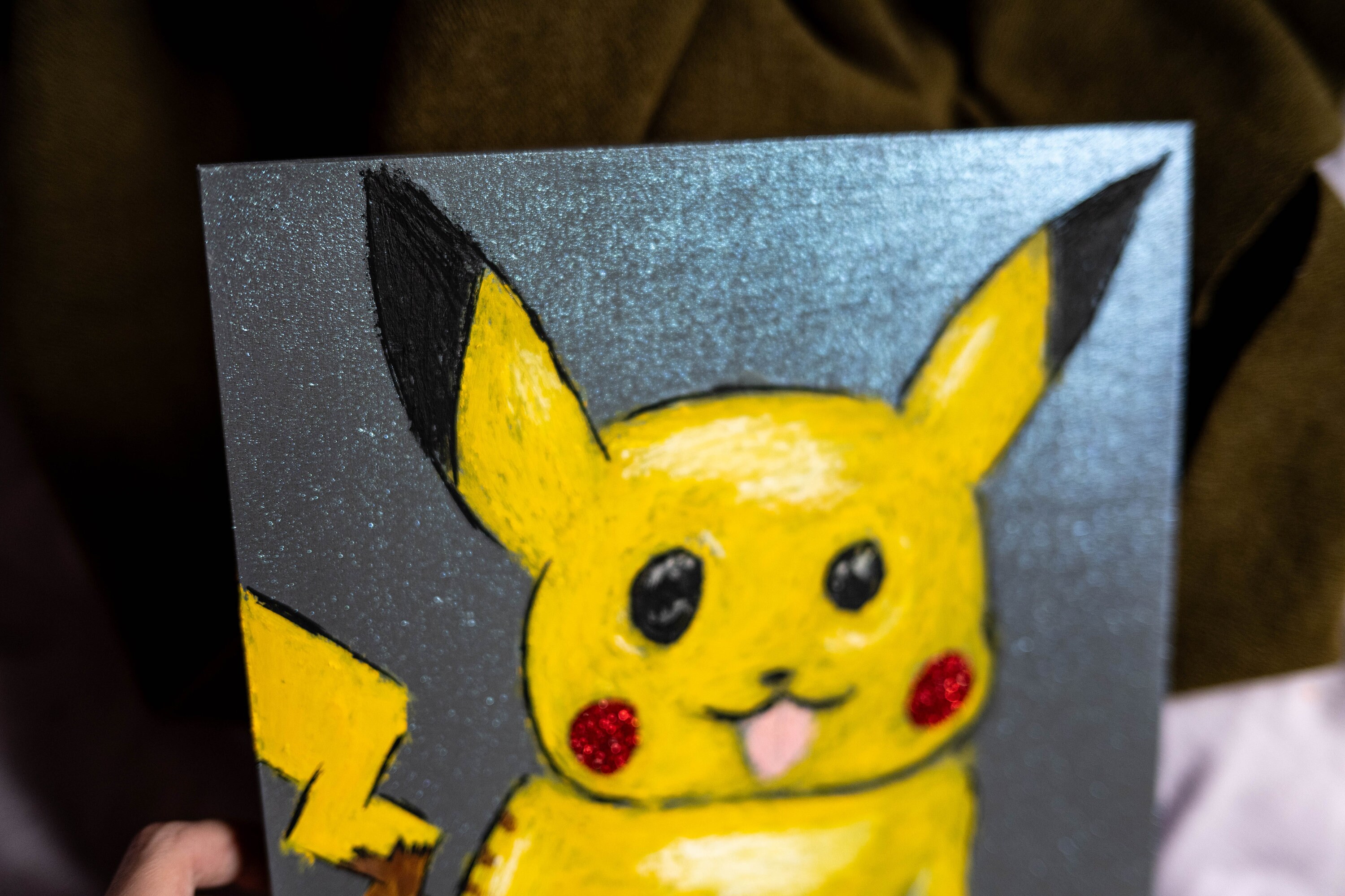 Holo Pikachu, Pokemon Painting, 10x10 Inches, Pokémon Gifts, Cute ...