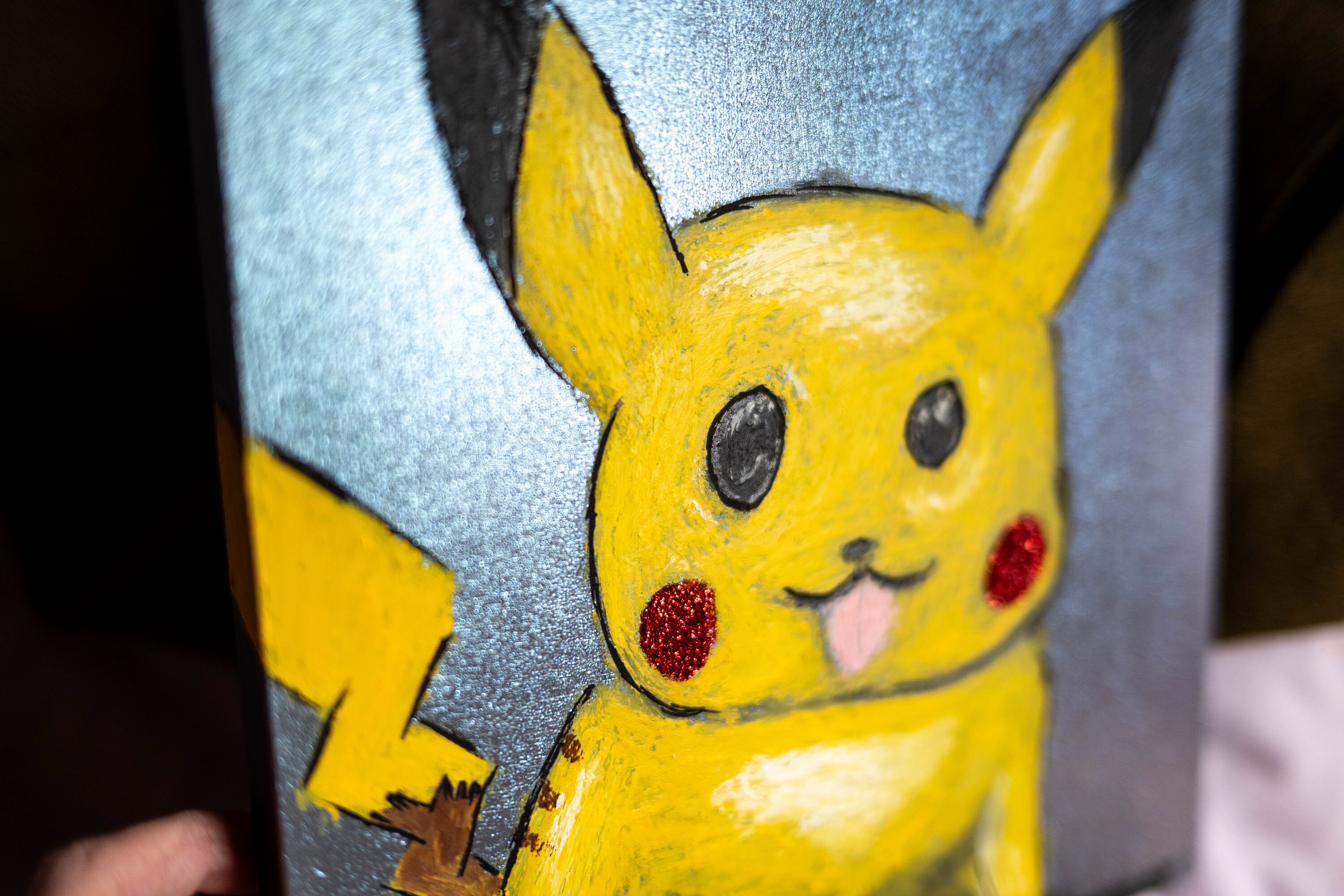 Holo Pikachu, Pokemon Painting, 10x10 Inches, Pokémon Gifts, Cute Pikachu Wall Art With Glitter ...