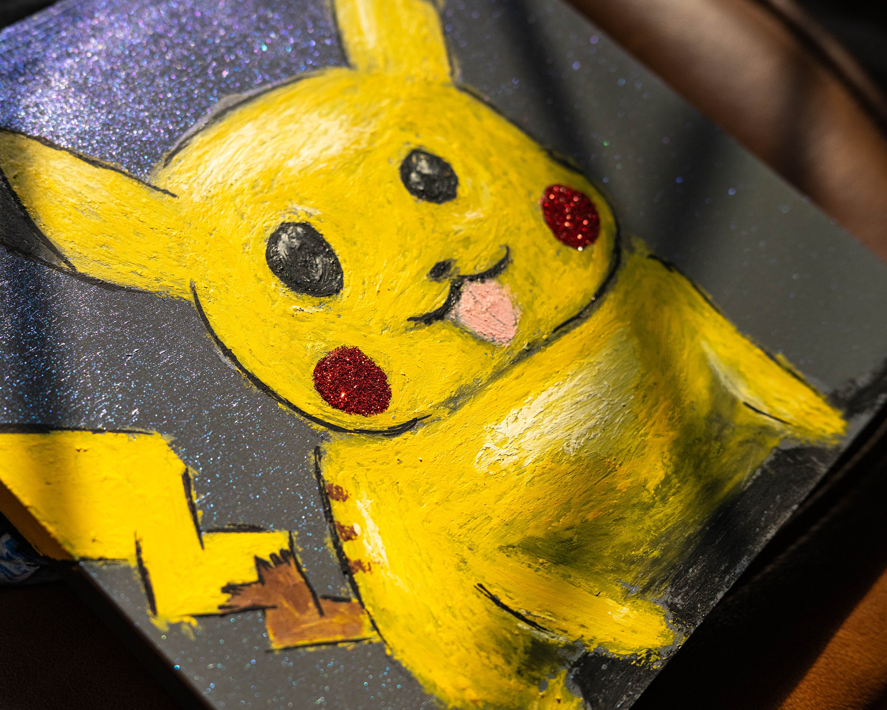Holo Pikachu, Pokemon Painting, 10x10 Inches, Pokémon Gifts, Cute ...