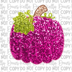 以下が含まれることがあります： 緑色のキラキラした茎が付いたピンク色のキラキラしたカボチャ。カボチャはデジタルイラストです。