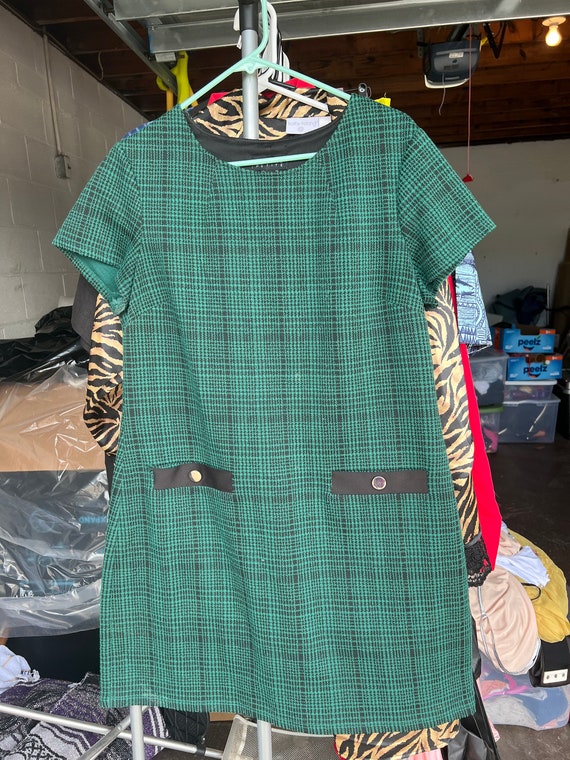 Green Plaid Mod Dress - image 1