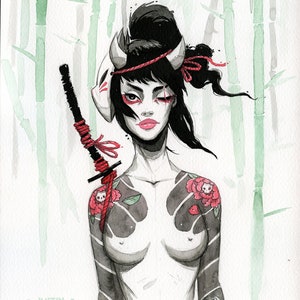 kitsune yokai - fine art print - 9x12