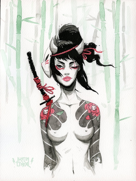 kitsune yokai - fine art print - 9x12