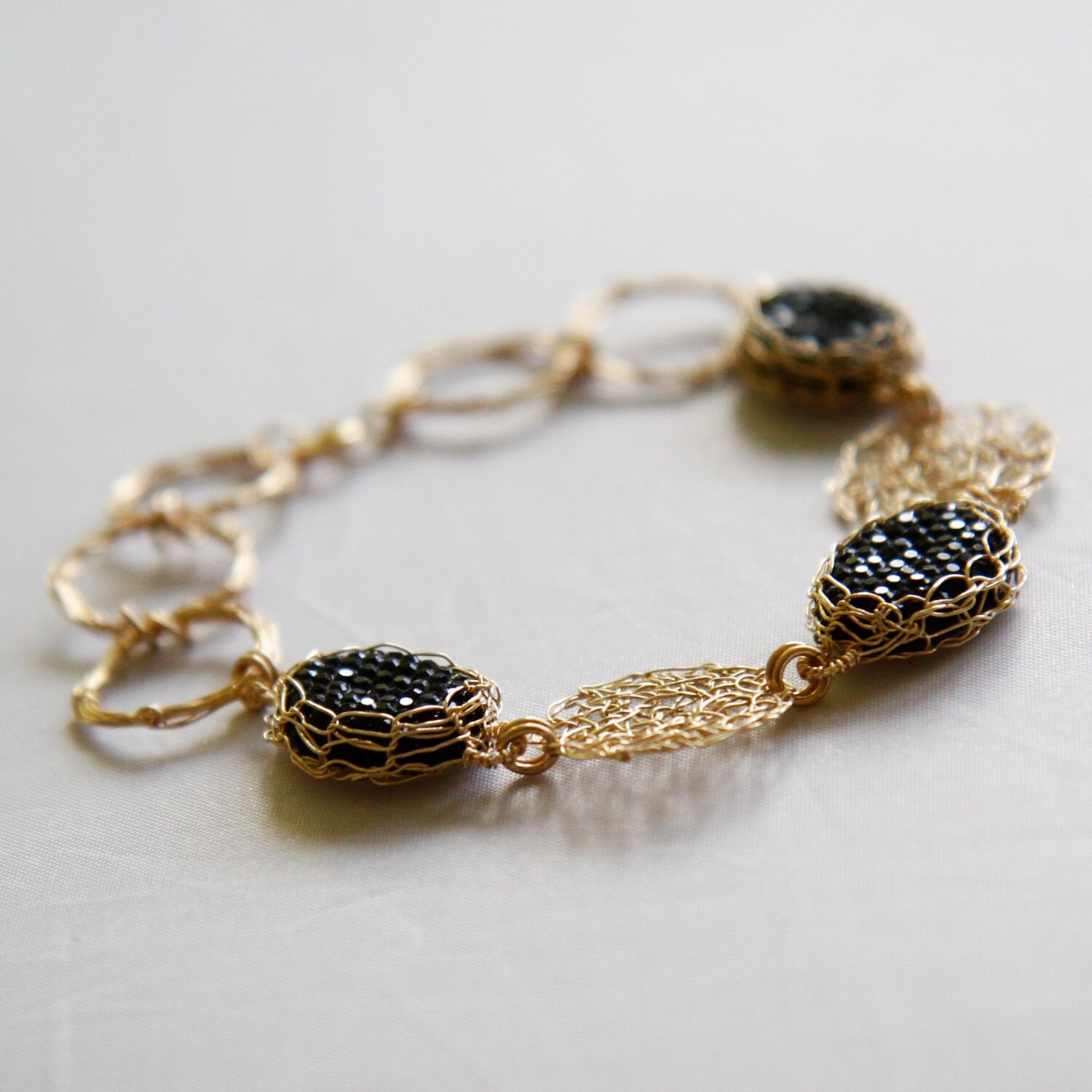 Black crystal bracelet Black gold wedding jewelry Woman Etsy