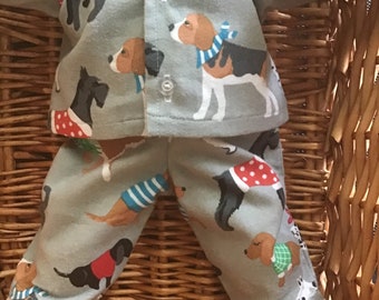 Boys'  grey flannelette with Dogs pyjamas to fit 16 inch Cabbage Patch Doll.