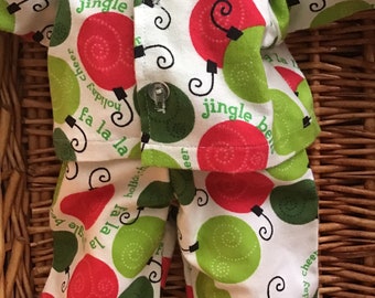 Boys' flannelette white with baubles Christmas pyjamas to fit 16 inch Cabbage Patch Doll.