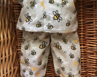 Boys'  grey flannelette pyjama set with bees to fit 16 inch Cabbage Patch Doll.