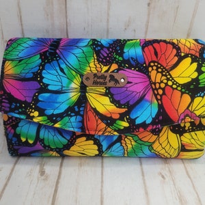 Cartera Mediana con Estampado de Mariposas Brillantes / Cartera con Compartimento con Cremallera