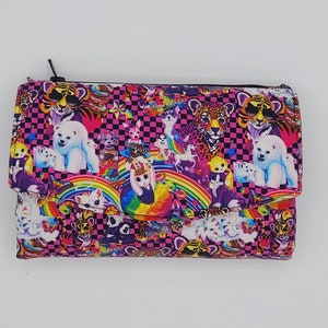 Cartera mediana con estampado de animales arcoíris y cuadros / Cartera con compartimento con cremallera