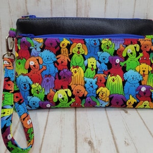 Colorful Dogs Double Zippered Pouch / Zippered Make-up Bag / Fabric/Vinyl Zippered Clutch / MADE TO ORDER