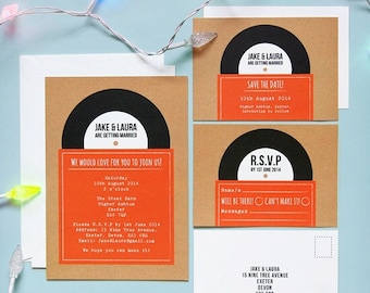 Record Wedding Invitation, Record Save The Date, Retro Wedding Invitation, Invitation With RSVP, Rockabilly Wedding Invitations, Vinyl