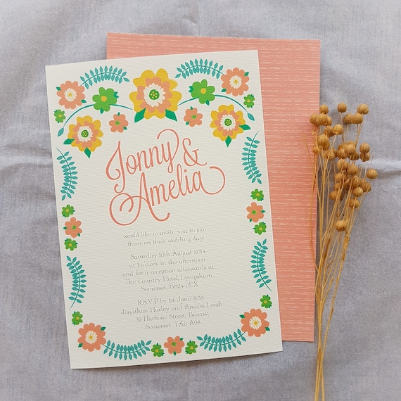 Vintage Floral Wedding Invitation, Floral Save The Date, Retro Wedding Invitation, Boho Wedding Invite, Invitation With RSVP, Rustic Wedding