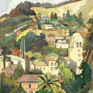 UC BERKELEY HILLS in 1936 Watercolor Painting / 8 x 10
