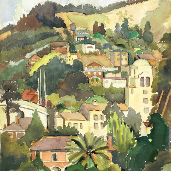 Backordered // UC BERKELEY HILLS in 1936 Watercolor Painting / Original Size Giclee Print