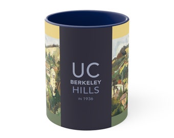 UC BERKELEY HILLS in 1936 Color Block Coffee Mug 11 oz. Navy Blue and Gold Graduation Birthday Wedding Engagement Anniversary Gift