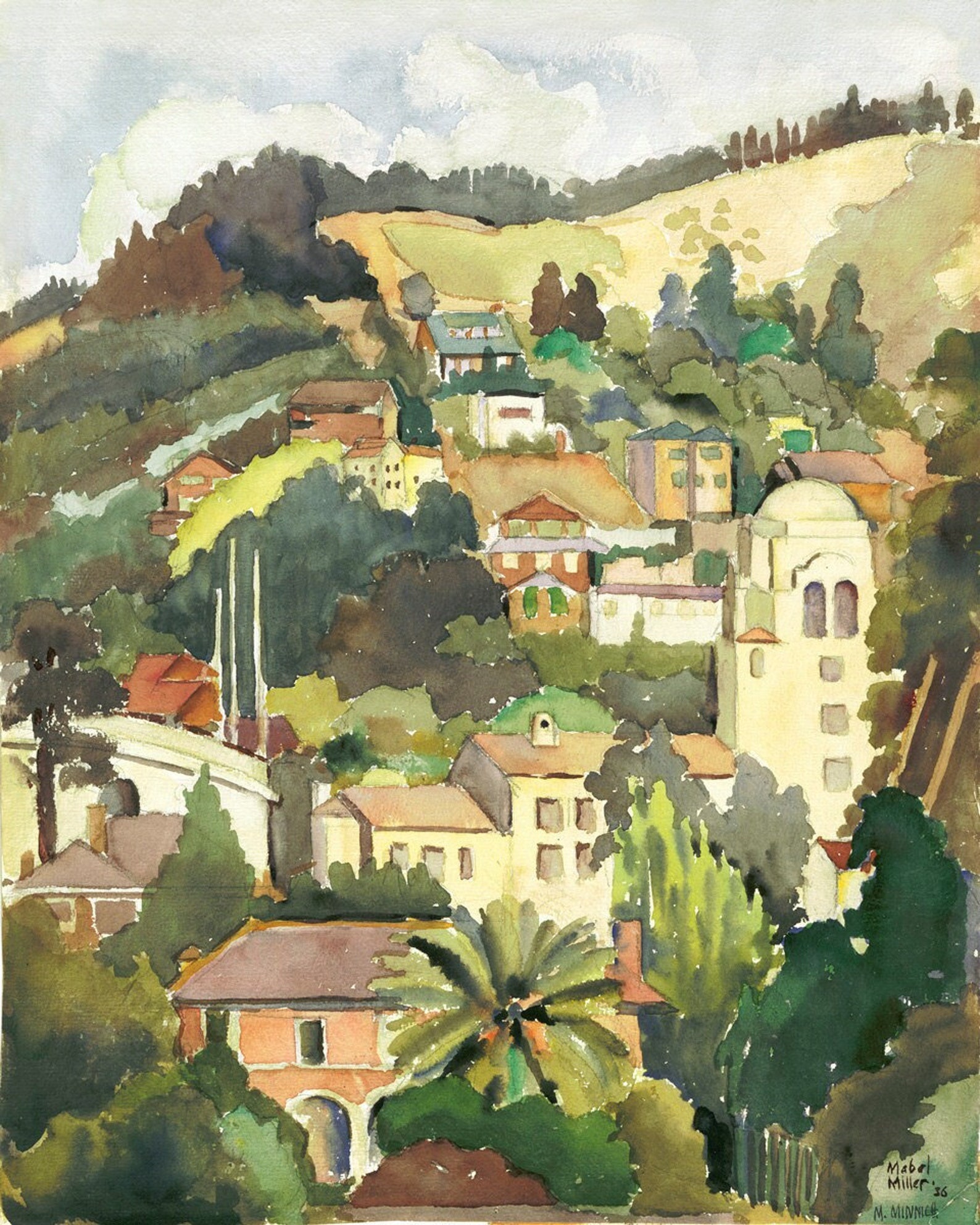 UC BERKELEY HILLS in 1936 Watercolor Painting / 8 x 10