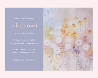 WILDFLOWER Floral DIY Printable Bridal Wedding Shower Birthday Party Tea Invitation - Personalized with Custom Text