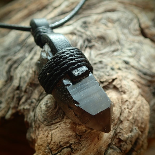 Mini Smoky Quartz Pendant. Raw Crystal Point. Mens Leather Quartz Necklace. Dark Souls Soap Stone. Unisex Blessed Talisman. Boho Jewellery