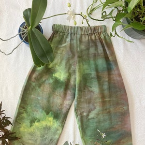 Ice dye green earth tones lightweight kids pants 5T