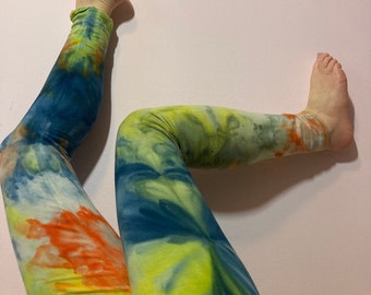 Ice dye earth tone leggings, hippie leggings, tie dye leggings,