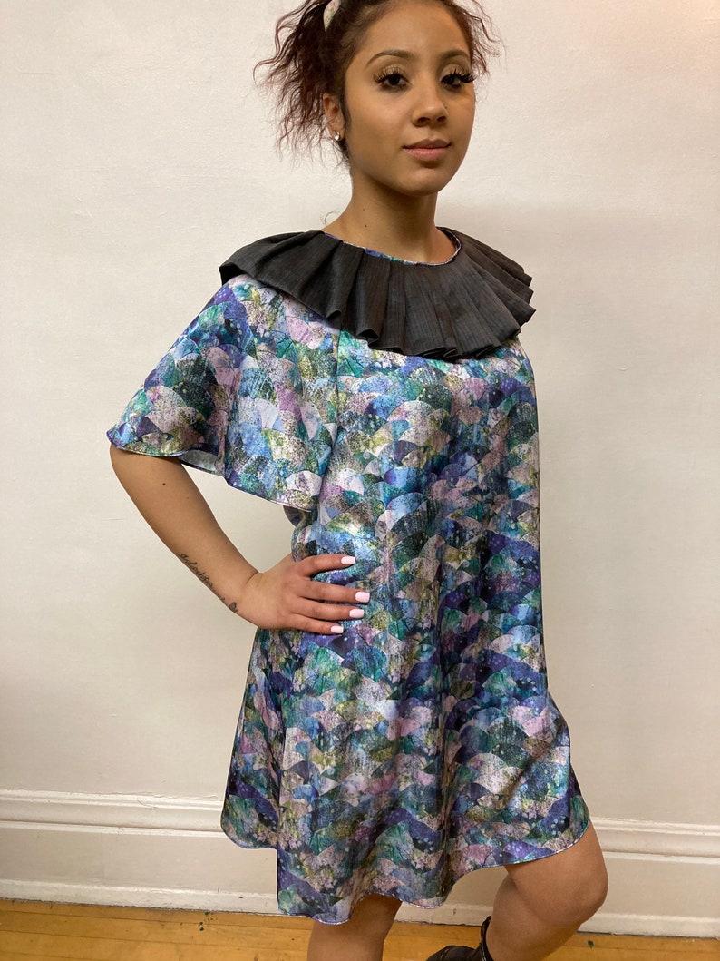 Multi Coloured Ruffles Multi Colored Ruffle Neck Shift Dress With Bell Sleeves - Etsy
