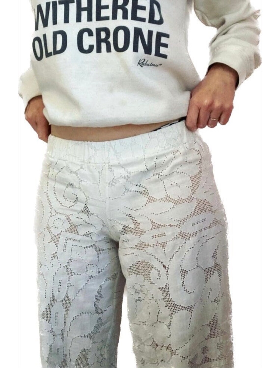 Pearly Lace Pants White