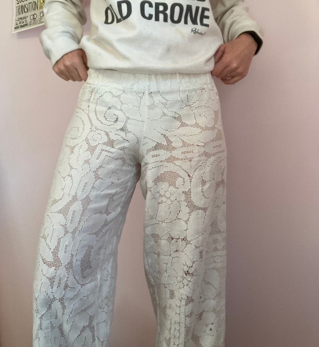 White lace up pant main image 1