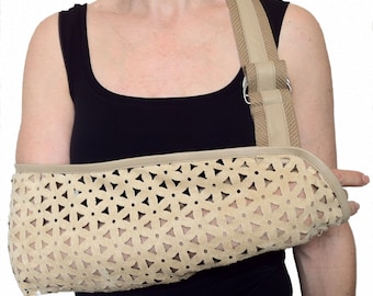 Arm Sling - Beige Laser Cut Faux Suede Designer Fashion Brace "Peekaboo Blonde"
