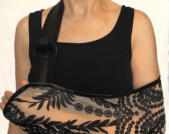 Embroidered Net Arm Sling - Designer Fashion, Vegan Leather Trim "Tattoo You"