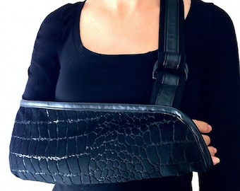 Black Alligator Embossed Velvet Arm Sling – Designer Fashion Arm Support "Gator"