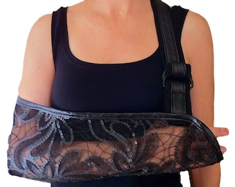 Black Faux Leather Sequins Lace Arm Sling – Designer Fashion Support