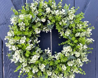 Eucalyptus farmhouse wreath for front door, everyday greenery wreath, minimalist home decor gift