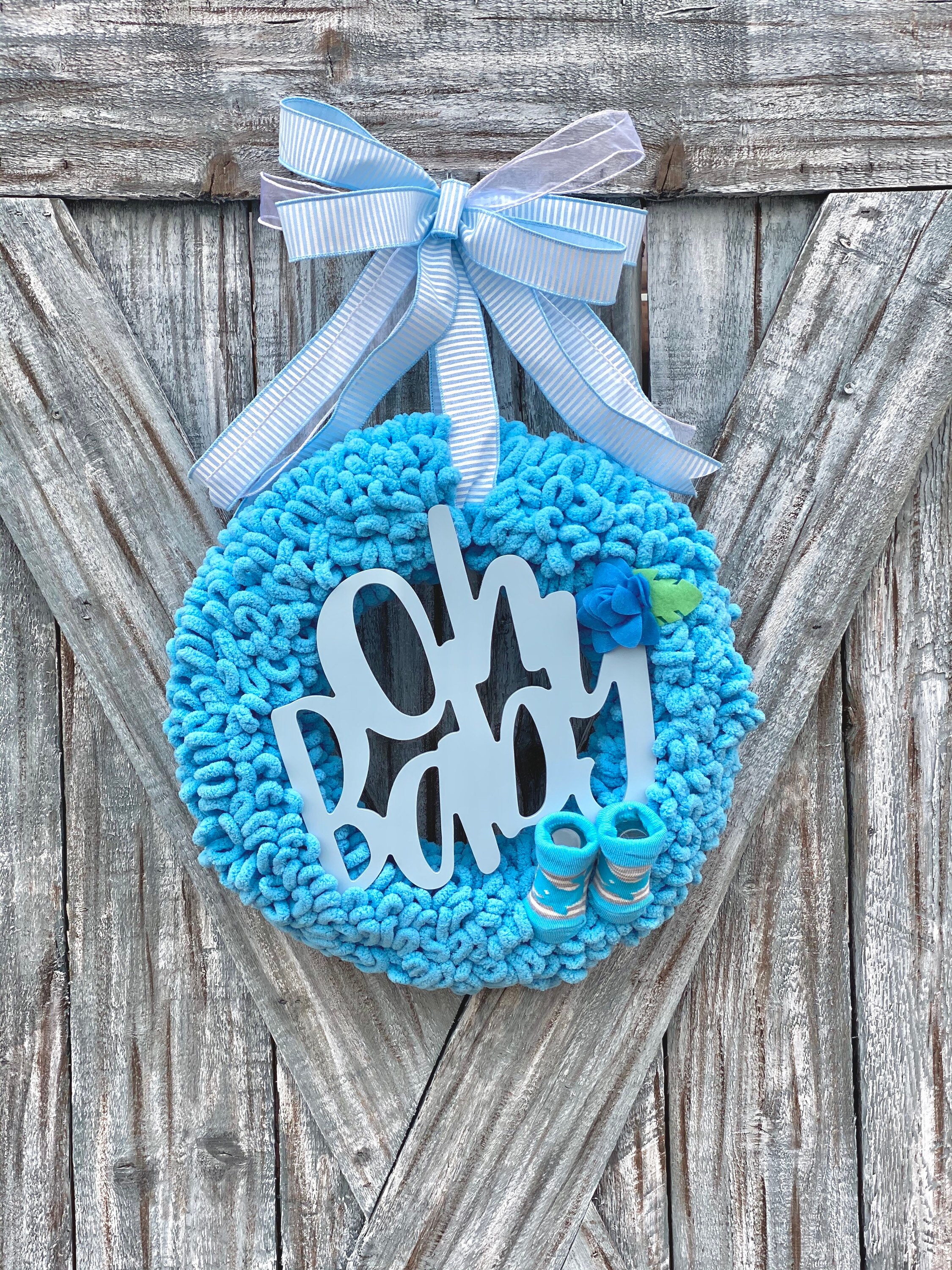 Blue baby wreath baby boy door wreath baby wreaths for boy Etsy