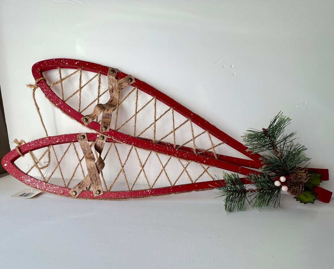 Red Snowshoe Wall Decor Wreath Attachment Christmas Home Etsy