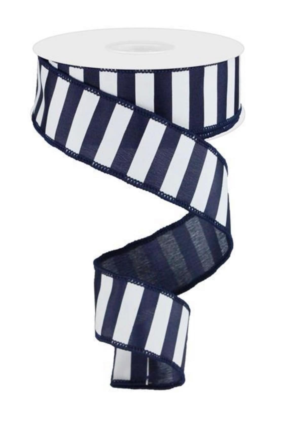 1.5 Navy Ribbon Blue and White Striped Wired Ribbon Etsy Canada