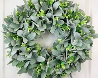 Lamb's Ear Eucalyptus wreath for front door, greenery wreath, everyday wreath, simple wreath , farmhouse decor