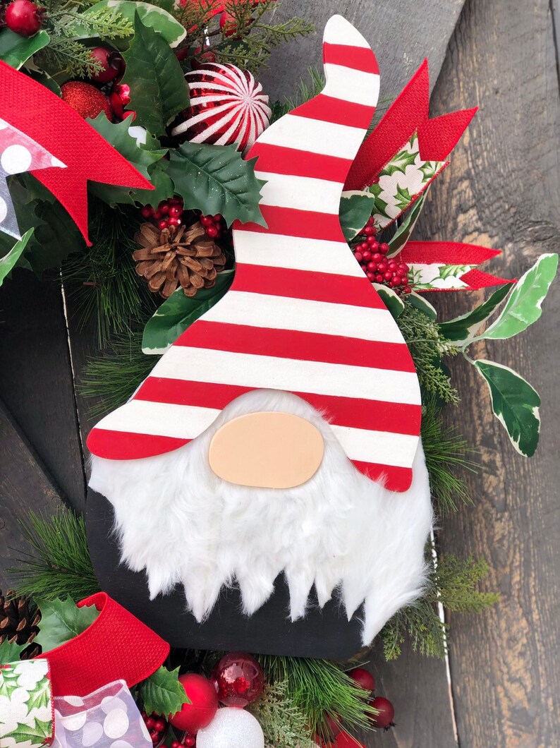 Gnome wreath Christmas wreath with gnome Holiday wreath | Etsy