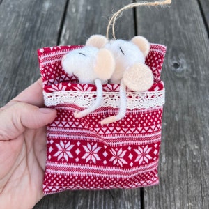 Felt mice ornament, needle felt mouse hanging, couples Christmas gift