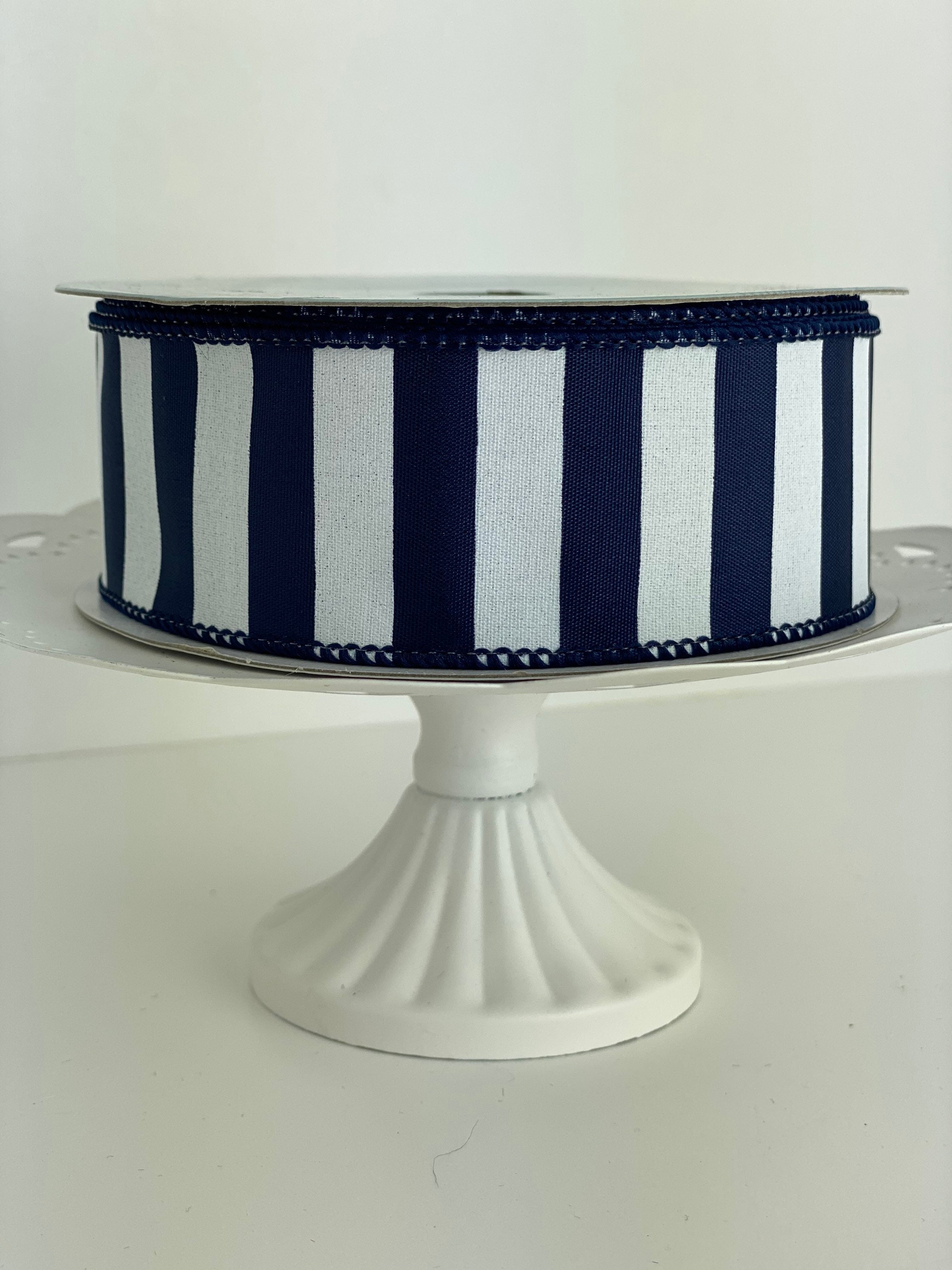 1.5 Navy blue and white striped ribbon ribbon by the Etsy