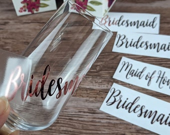 Bridesmaid Champagne Flute Vinyl Decal Sticker, DIY Wedding Glass