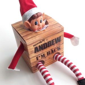 Elf Arrival Box I'm Back Surprise gepersonaliseerde doos voor vakantiemagie. Retourset elfen.